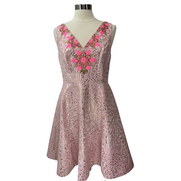 LILLY PULITZER NWT $328 Elanie Dress Pink Tropics Lagoon Jacquard SZ 10 - Picture 5 of 16